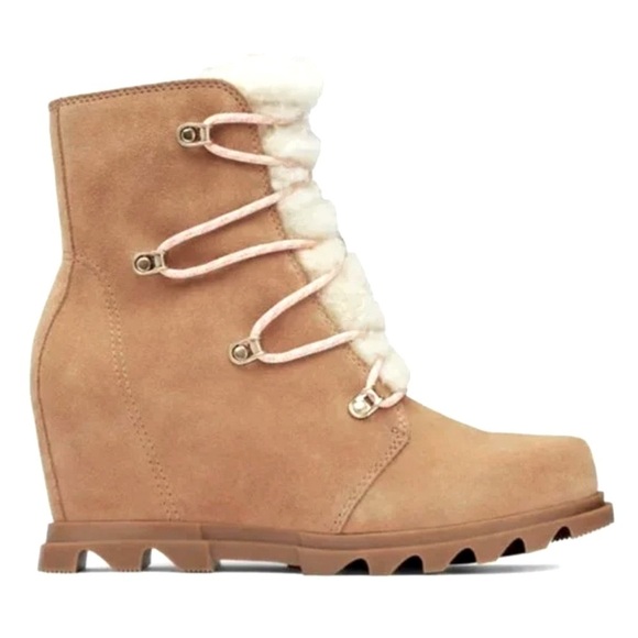 SOREL $250 Joan Arctic Shearling Nubuck Leather Wedge III Booties Size 10.5 NEW - Picture 3 of 12